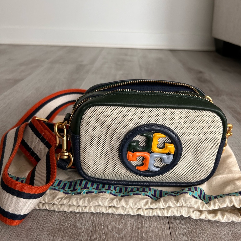 Tory Burch Green and Orange Crossbody Camera Bag